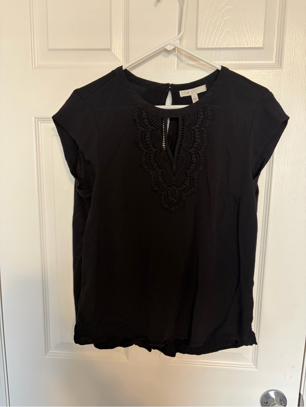 Pale Sky Black Lace-Detail Cap Sleeve Blouse